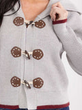 WOMEN'S LONG SLEEVE BUTTON CLOSURE HOODED KNIT SWEATER