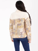 WOMEN'S LONG SLEEVE BUTTON UP SHERPA PRINT CONTRAST JACKET