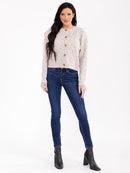 WOMEN'S LONG SLEEVE BUTTON UP DETAILED KNIT SWEATER