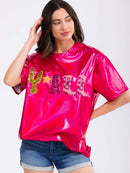 WOMEN'S SHORT SLEEVE METALLIC GRAPHIC TOP