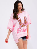 WOMEN'S SHORT SLEEVE LOOSE FIT HIGH-LOW GRAPHIC TOP