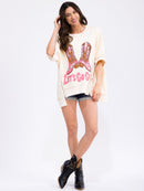 WOMEN'S SHORT SLEEVE LOOSE FIT HIGH-LOW GRAPHIC TOP