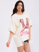 WOMEN'S SHORT SLEEVE LOOSE FIT HIGH-LOW GRAPHIC TOP
