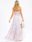 WOMEN'S SLEEVELESS ELASTIC WAIST FLORAL TIERED MAXI DRESS