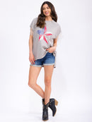 WOMEN'S FRINGE STUDS SLEEVE HIGH-LOW GRAPHIC TOP