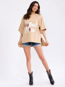 WOMEN'S SHORT SLEEVE LOOSE FIT HIGH-LOW GRAPHIC TOP