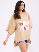 WOMEN'S SHORT SLEEVE LOOSE FIT HIGH-LOW GRAPHIC TOP