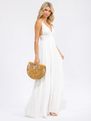 WOMEN'S SLEEVELESS V-NECK SMOCK OPEN BACK TIERED MAXI DRESS