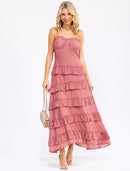 WOMEN'S SLEEVELESS RUFFLE TIERED DETAILED MAXI DRESS