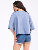 WOMEN'S SHORT SLEEVE LOOSE FIT RHINESTONES GRAPHIC TOP