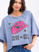 WOMEN'S SHORT SLEEVE LOOSE FIT RHINESTONES GRAPHIC TOP