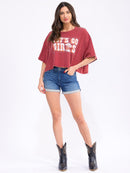 WOMEN'S SHORT SLEEVE LOOSE FIT GRAPHIC TOP