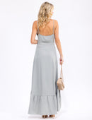 WOMEN'S SLEEVELESS V-NECK BUTTON CLOSURE HIGH-LOW MAXI DRESS
