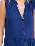 WOMEN'S SLEEVELESS V-NECK BUTTON UP TIERED MAXI DRESS