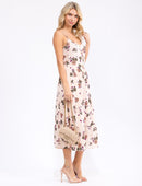 WOMEN'S SLEEVELESS BUTTON UP FLORAL PRINT MIDI DRESS