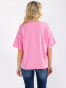 WOMEN'S SHORT SLEEVE SEQUINS GRAPHIC SHIRT