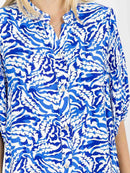 WOMEN'S SHORT SLEEVE BUTTON UP MULTI PRINT MAXI DRESS