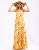 WOMEN'S SLEEVELESS ELASTIC WAIST TIERED FLORAL MAXI DRESS
