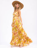 WOMEN'S SLEEVELESS ELASTIC WAIST TIERED FLORAL MAXI DRESS