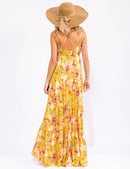 WOMEN'S SLEEVELESS ELASTIC WAIST TIERED FLORAL MAXI DRESS