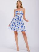 WOMEN'S SLEEVELESS FRONT CUT OFF FLORAL MINI DRESS