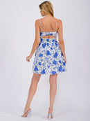 WOMEN'S SLEEVELESS FRONT CUT OFF FLORAL MINI DRESS