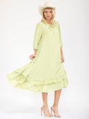 WOMEN'S 3/4 SLEEVE RUFFLE BOTTOM HEM FRONT POCKETS LOOSE FIT MAXI DRESS