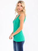 WOMEN'S SLEEVELESS V-NECK RHINESTONES DETAILED TANK TOP
