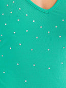 WOMEN'S SLEEVELESS V-NECK RHINESTONES DETAILED TANK TOP