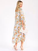 WOMEN'S 3/4 SLEEVE FRONT POCKETS FLORAL PRINT MAXI DRESS