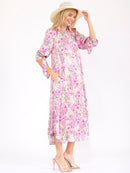 WOMEN'S 3/4 SLEEVE FRONT POCKETS FLORAL PRINT MAXI DRESS
