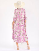WOMEN'S 3/4 SLEEVE FRONT POCKETS FLORAL PRINT MAXI DRESS