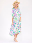 WOMEN'S 3/4 SLEEVE FRONT POCKETS FLORAL PRINT MAXI DRESS