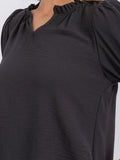 WOMEN'S SHORT PUFF SLEEVE V-NECK SOLID BLOUSE