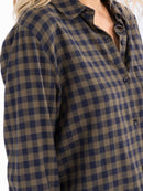WOMEN'S LONG SLEEVE BUTTON UP TUNIC PLAID SHIRT