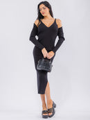 WOMEN'S SLEEVELESS V-NECK MAXI DRESS WITH LONG SLEEVE BOLERO RIBBED 2PC.SET