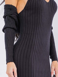 WOMEN'S SLEEVELESS V-NECK MAXI DRESS WITH LONG SLEEVE BOLERO RIBBED 2PC.SET