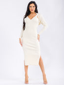 WOMEN'S SLEEVELESS V-NECK MAXI DRESS WITH LONG SLEEVE BOLERO RIBBED 2PC.SET