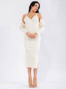 WOMEN'S SLEEVELESS V-NECK MAXI DRESS WITH LONG SLEEVE BOLERO RIBBED 2PC.SET