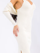 WOMEN'S SLEEVELESS V-NECK MAXI DRESS WITH LONG SLEEVE BOLERO RIBBED 2PC.SET