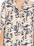 WOMEN'S SHORT SLEEVE BUTTON UP MULTI PRINT MAXI DRESS