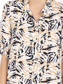 WOMEN'S SHORT SLEEVE BUTTON UP MULTI PRINT MAXI DRESS