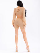 WOMEN'S LONG SLEEVE KEY HOLE CUT OUT KNIT ROMPER