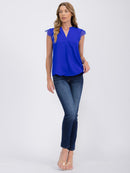 WOMEN'S LACE SLEEVE V-NECK SOLID BLOUSE
