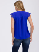 WOMEN'S LACE SLEEVE V-NECK SOLID BLOUSE