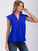 WOMEN'S LACE SLEEVE V-NECK SOLID BLOUSE