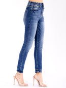 WOMEN'S BUTTON CLOSURE POCKETS WASHED SKINNY KANCAN JEANS
