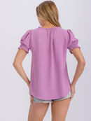 WOMEN'S SHORT PUFF SLEEVE V-NECK SOLID BLOUSE