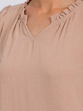 WOMEN'S SHORT PUFF SLEEVE V-NECK SOLID BLOUSE