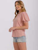 WOMEN'S SHORT PUFF SLEEVE SWISS DETAILED BLOUSE
